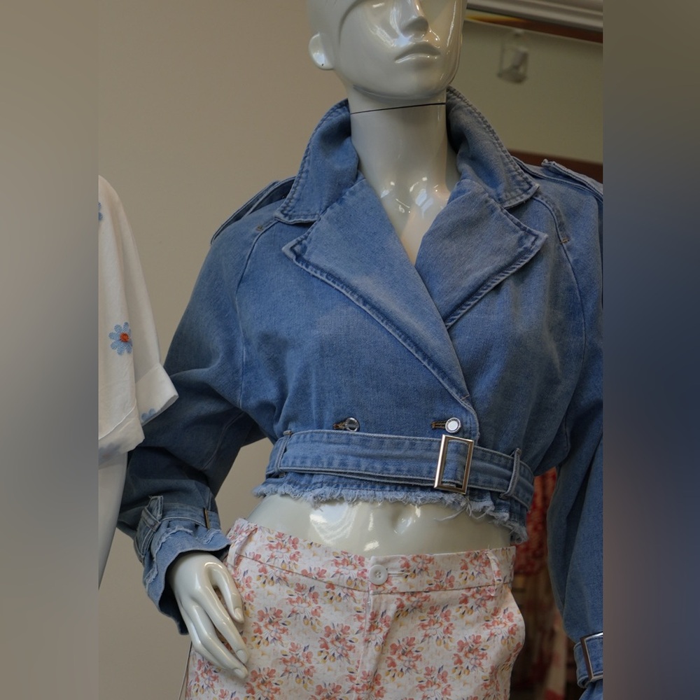 Blue Cropped Denim Jacket